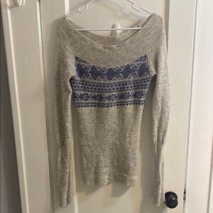 Free People Knit Sweater with Blue Pattern